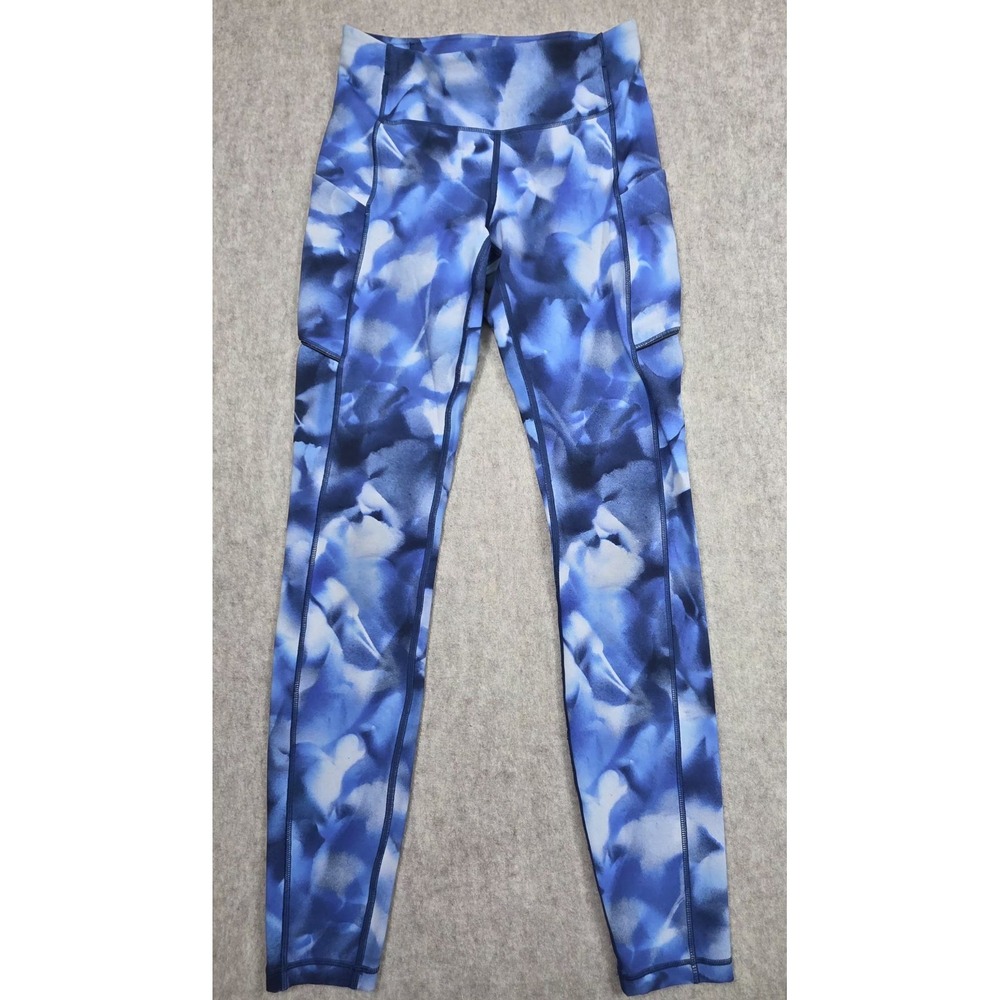 Lululemon Speed Up Tight 27" Blue White Active wear Size 4 Pockets And Logo